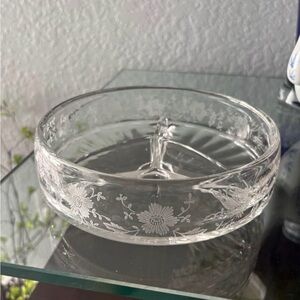 Vintage three parts divided clear glass candy or relish dish